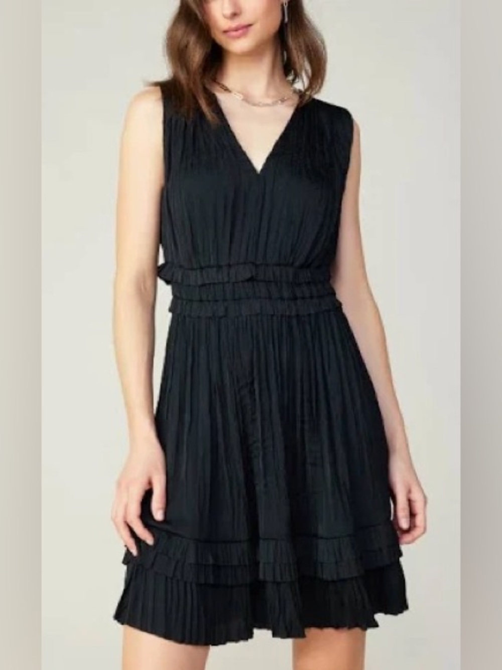 NWOT Current Air Aurora Crinkle Pleated Black Mini Dress L